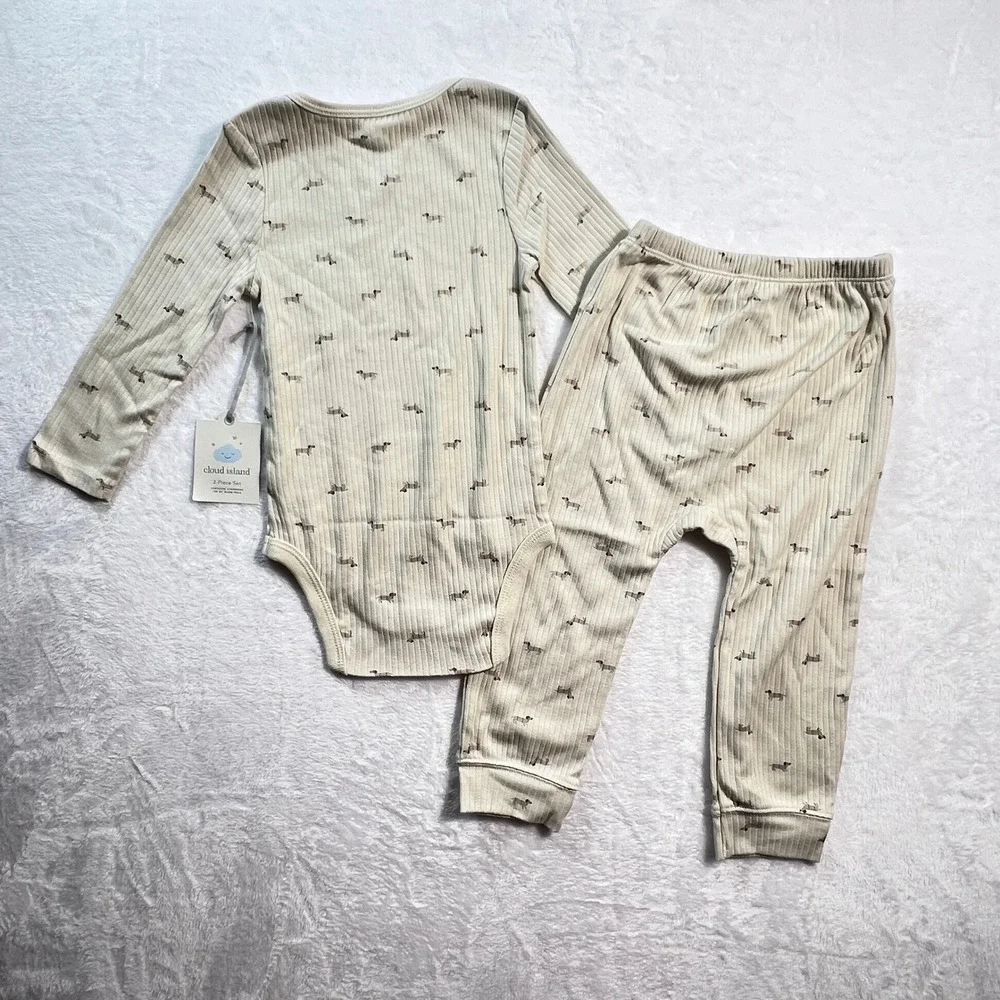 Cloud Island Baby 24M Dachshund Ribbed Bodysuit and Pants Set Beige 2pc NWT